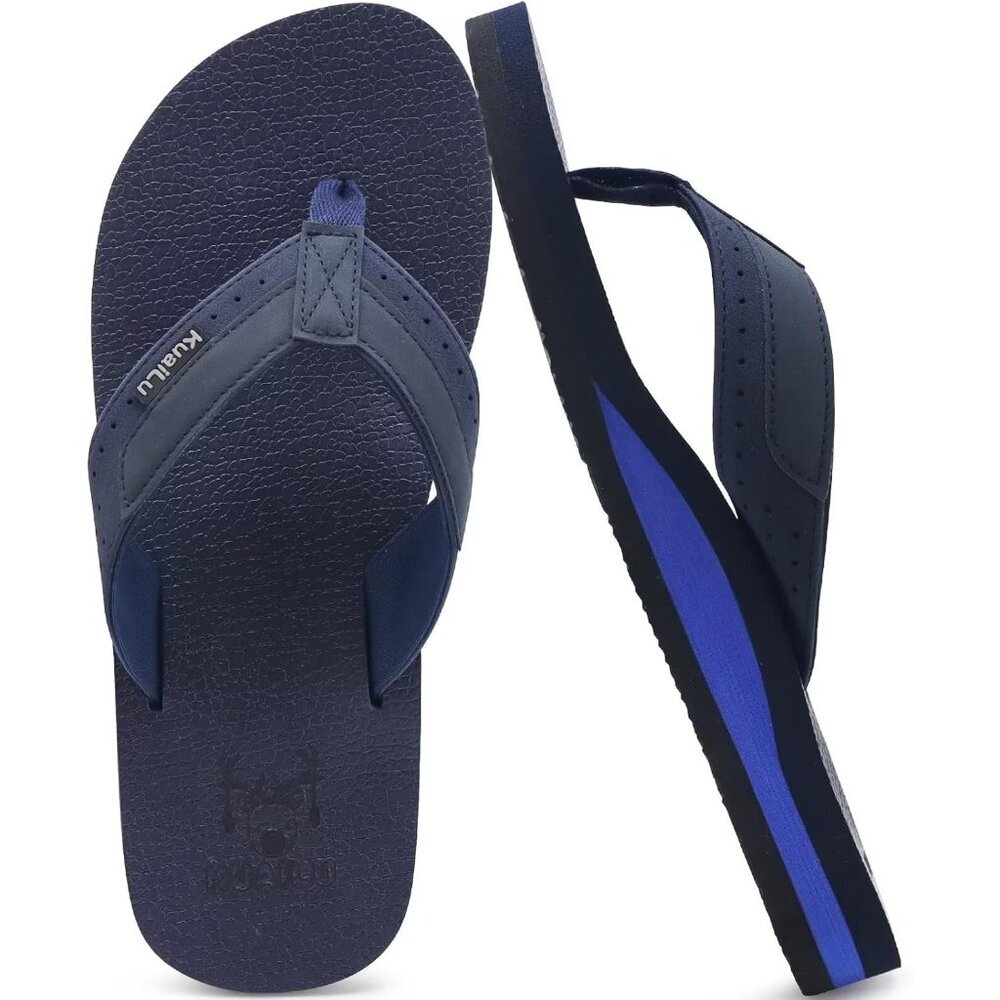 〽️Men's Flip Flop Sandal Blue Leather Slip On Arch Support Comfortable Shoes